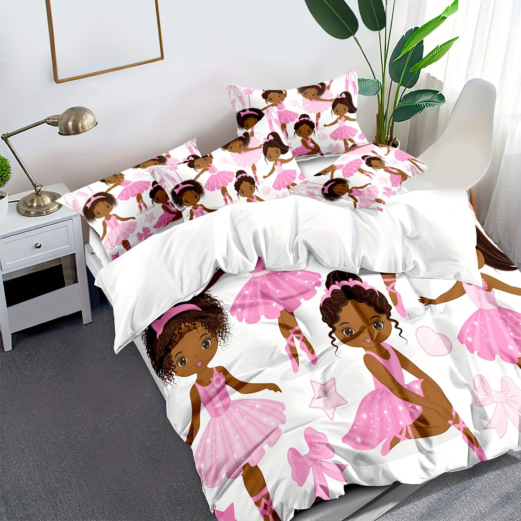 

Мультяшный розовый комплект постельного белья с цветочным принтом на балетную тематику для маленьких девочек, включающий моющийся комплект пододеяльника из ультратонкой микрофибры Duvet Cover Set&EU Single(135x200cm)