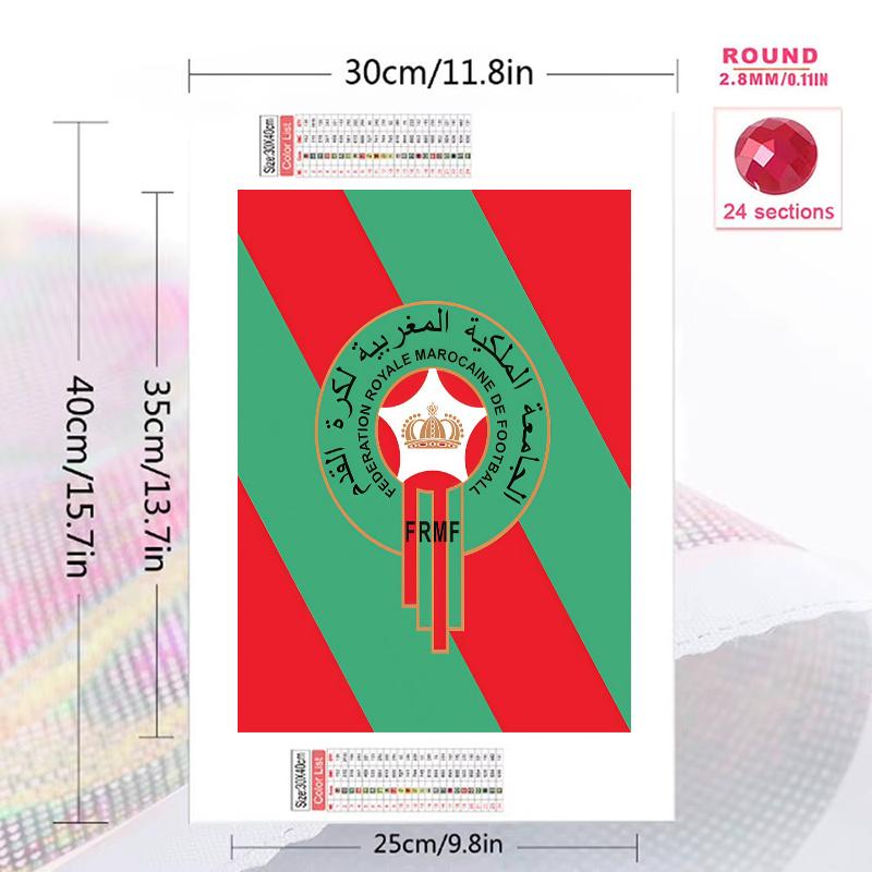 Morocco National Football Team Pattern  3pcs 100% Round Full Drill 5D DIY Diamond Painting Embroidery Cross Stitch Rhinestone Décor