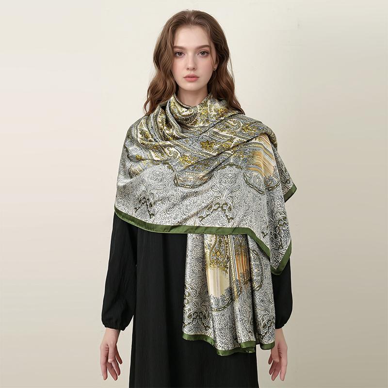 Oversized Silk Shawl For Women Luxury Paisley Print Sun Protection Wrap Summer Beach Cover Up Muslim Hijab Scarf Fashion Bandana
