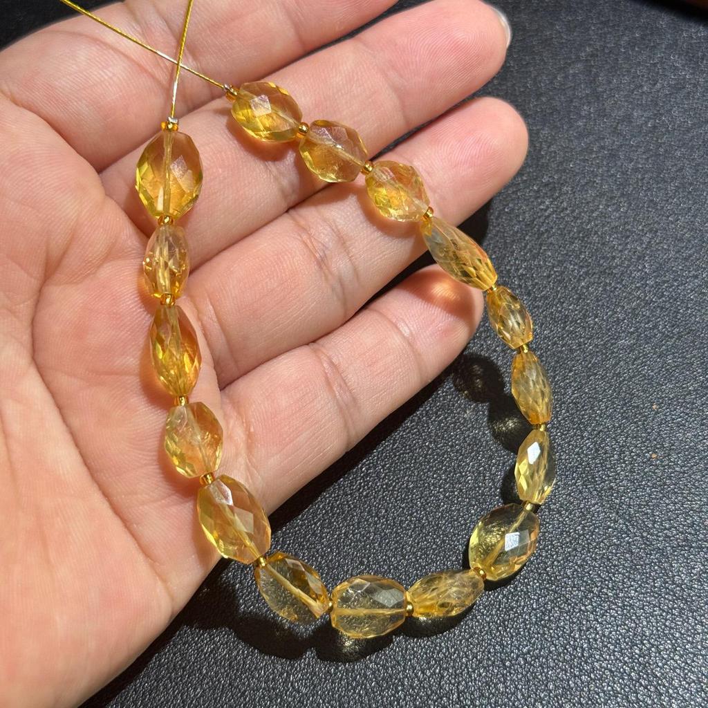 Handmade Natural Citrine Faceted Flat Oval Beads (8x12mm) - 16PCS for DIY Jewelry Making