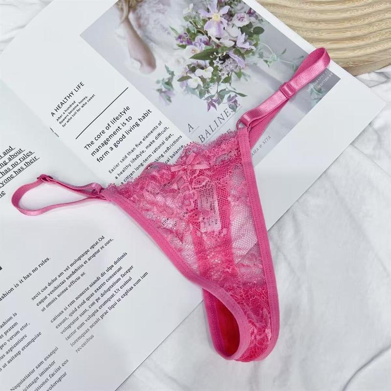 Random 5 Pack Women Lace Thong Panties Set,Adjustable Waistband Design,Plain Pattern,Multiple Colors Available,Comfortable Underwear,Sexy String