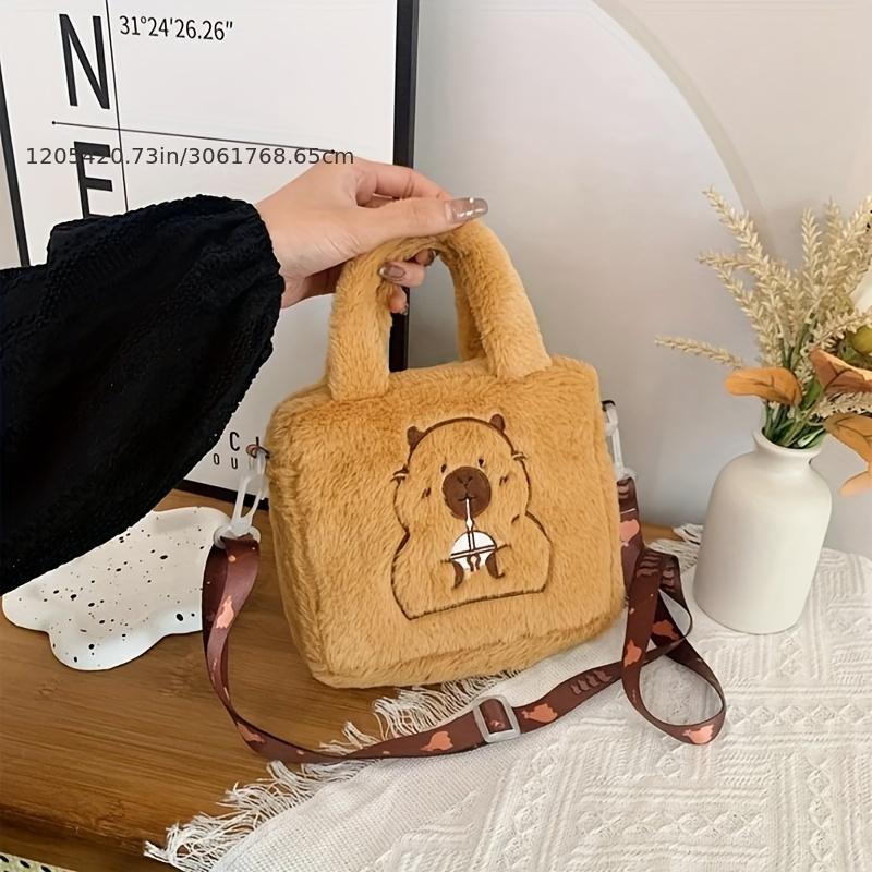 1pc of Capybara Crossbody Bag, Small Square Plush Makeup Handbag, Mobile Phone Coin Purse, Key Pouch