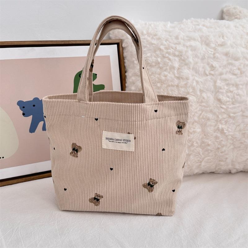 1221 new corduroy retro polka dot handbag cute smiley face hand carrying tote bag women's bento bag
