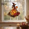 Colorful Witch Silhouette Decor Acrylic Suncatcher, Stained Glass Effect Window Car Hanging Ornament, Gothic Scary Decorative Sun Catcher with Pumpkin