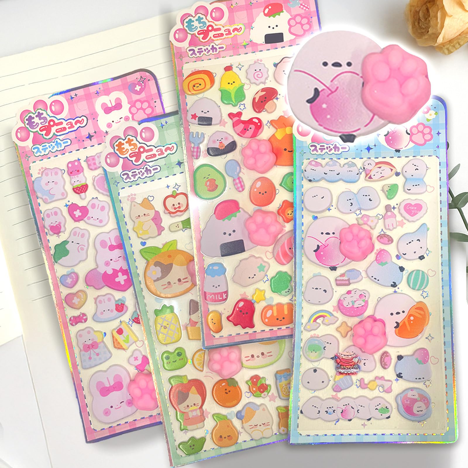 

Новинка к Весне 4 Сквиши Лапки Сквиши 3D Наклейки Животные Сделано Мило и Идеально для украшения вашего или сотового Идеально для DIY начальной школы или