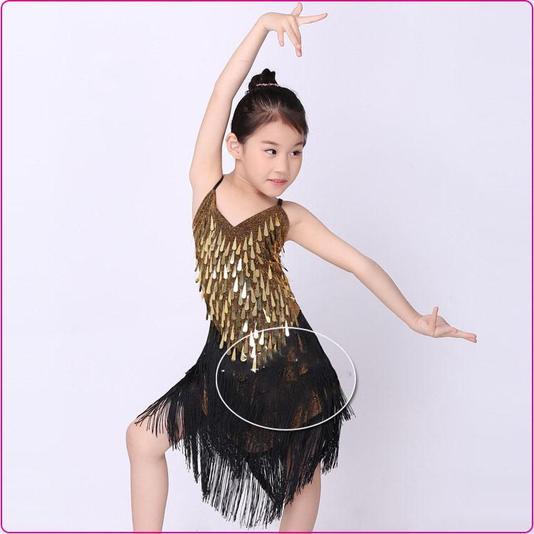 1pcs/lot Children Fashion Sequin Tassel Dancing Dress Girl Performance Tango Cha Cha Dancing Dress