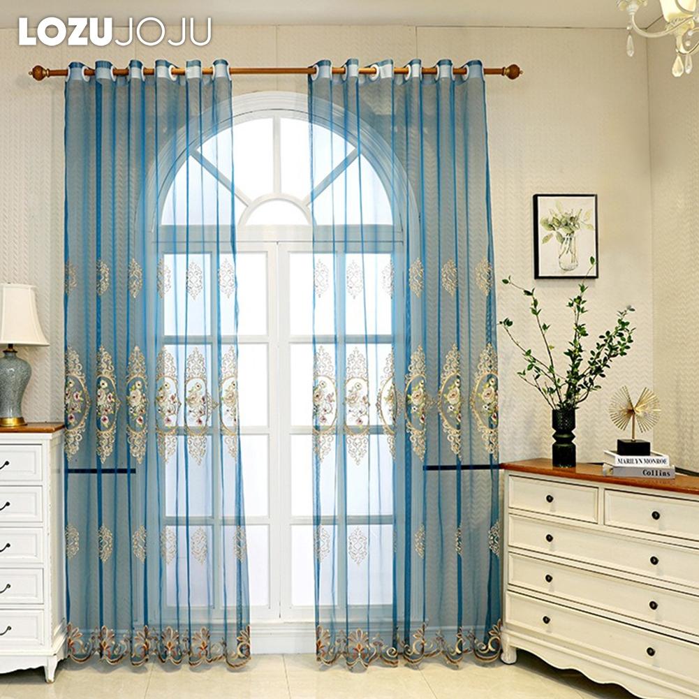 1PZ LOZUJOJU Tenda Trasparente Ricamata Classica di Lusso Europea in Garza per Soggiorno Camera da Letto Balcone Finestra Decorazione Casa