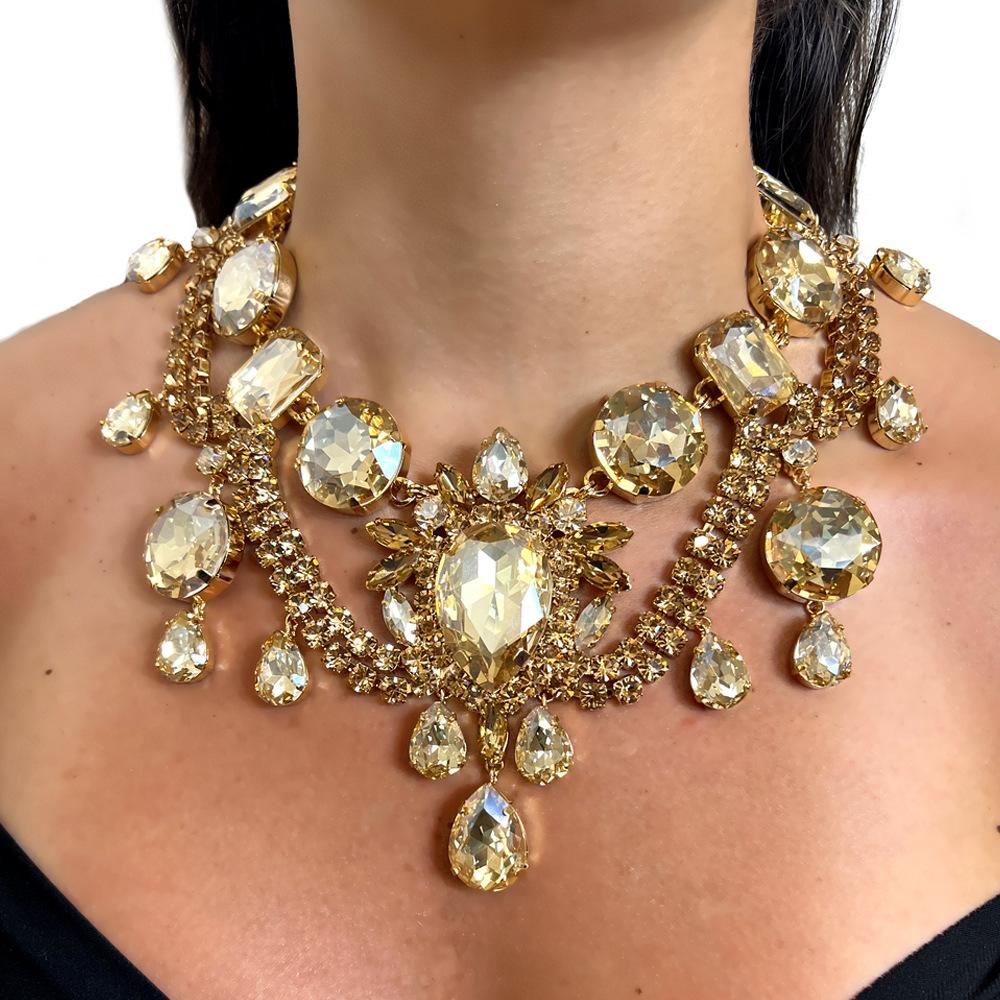 Exaggerated Large Rhinestone Necklace Style Necklace Jewelry Personality Shiny Female Collarbone Short Url Jewelry