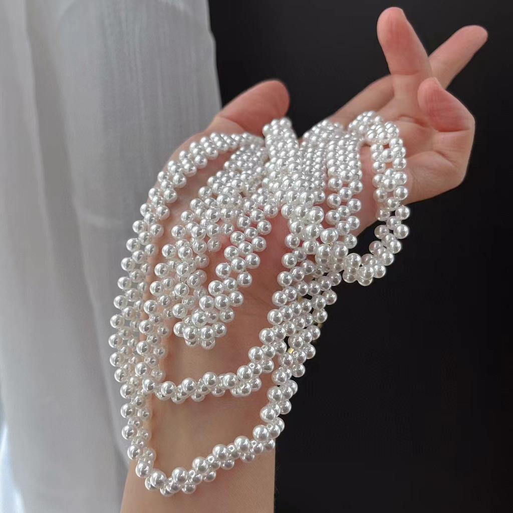 Vintage High-Quality High-Gloss Artificial Australian White Pearl Woven Necklace Evening Chain Collarbone Chain