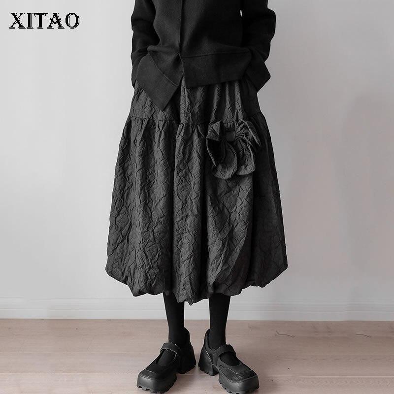 

XITAO Черная мятая юбка Бант Женщины ZY6646