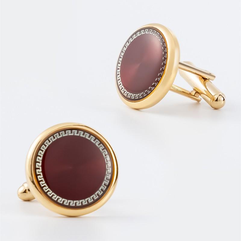

Classic Round Electroplated Gold Red Patterned Copper Cufflinks Men s French Shirt CA-9014 золотистый