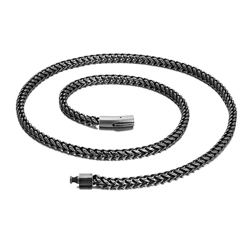 

Титановая сталь Ретро Ожерелье Хип-хоп Мужское Ожерелье из нержавеющей стали Круглая шлифовка Цепочка спереди и сзади Старая пряжка Килевое ожерелье 60CM