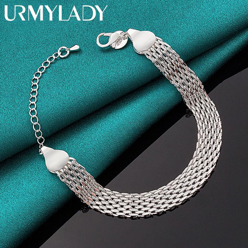 925 Sterling Silver 10mm Weave Chain Tassels Bracelet Fashion Jewelry