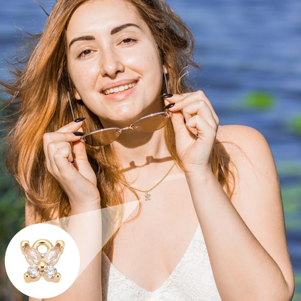UNICRAFTALE 16Pcs Micro Pave Clear Crystal Rhinestone Pendants Real 18K Gold Plated Butterflies Pendants Glass Crystal Butterfly Charms for Necklace