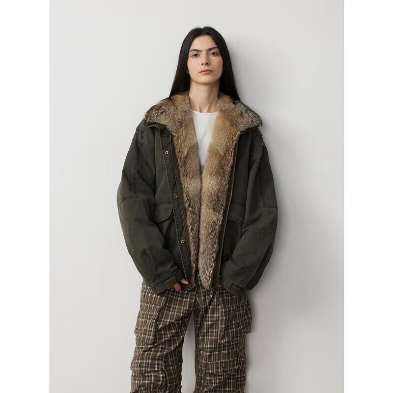 

Fuzhi en Fox Fur Collar Goose Down Denim Parka L
