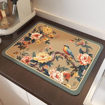 Chinese Style Thickened Tea Mat Kitchen Countertop Draining Mat Water Absorbent Coaster Non-Slip Wash-Free Pot Pad