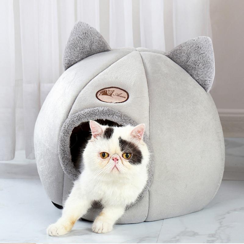 Winter Warm And Cold Proof Cat Bed Cozy Cat Cave Bed Cat Tent With Removable Cushion Pillow Cat Head Shape Cute Pet Supplies