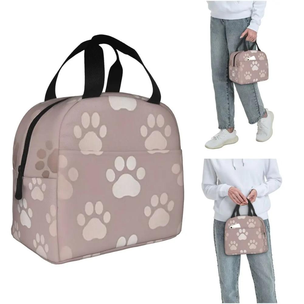 Cute Golden Gradient Pet Paw Print Insulated Lunch Bag for Women Kids Leakproof Food Boxes Thermal Lunch Box Tote