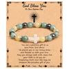 Emperor Stone Pink Zebra Beaded Bracelet with Cross Charm