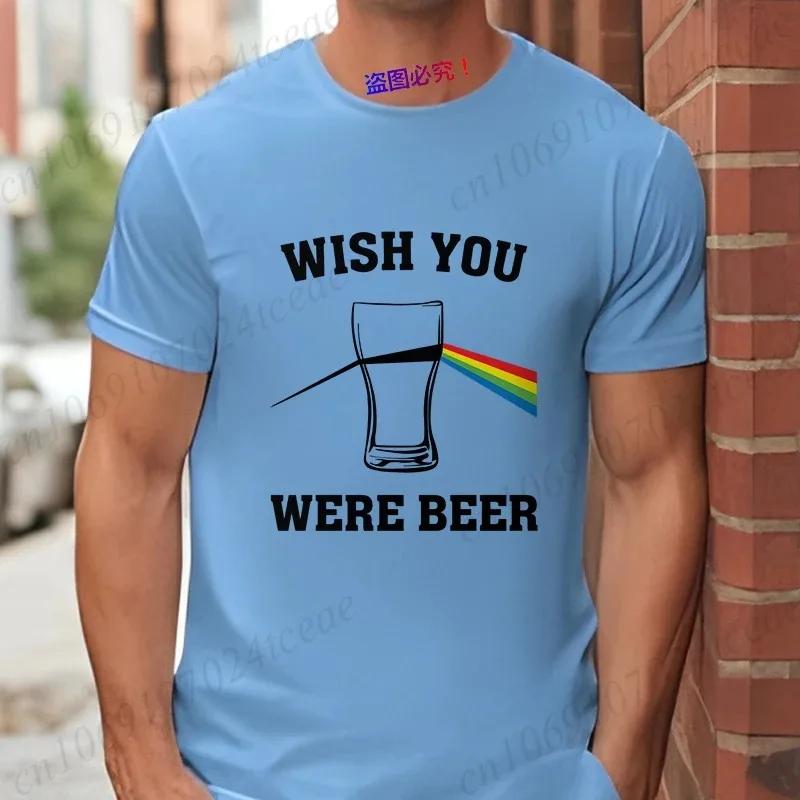 Fashion Wish You Were Beer Letter Print T-shirt Funny T Shirt for Unisex Rainbow Beer Glass Pattern Tops Summer Casual Party Tops