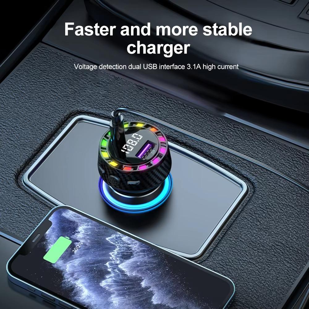 30W PD Fast Car Charger with Bluetooth 5.3 Receiver, LED Display, Hands-Free Calling & RGB Ambient Lights for iPhone & Android