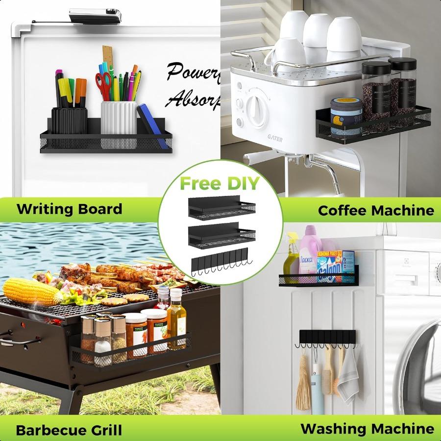 3 Pack Strong Magnetic Spice Rack for Refrigerator on Oven Movable Kitchen Organizers and Storage for Spices Shelf Wall Mounted