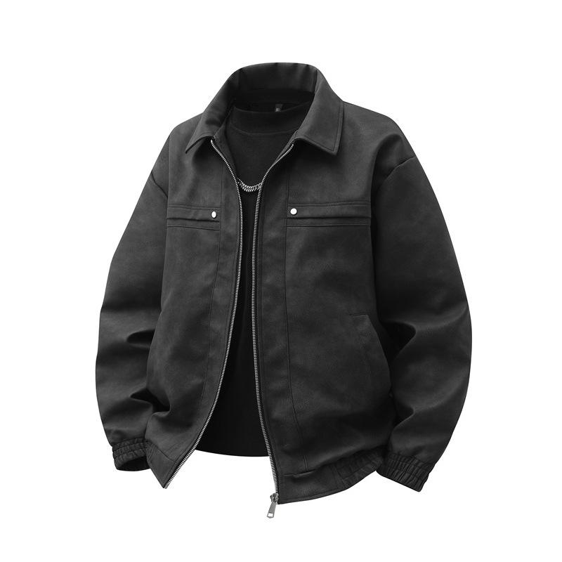 Retro Brown Suede Leather Lapel Jacket for Men and Couples