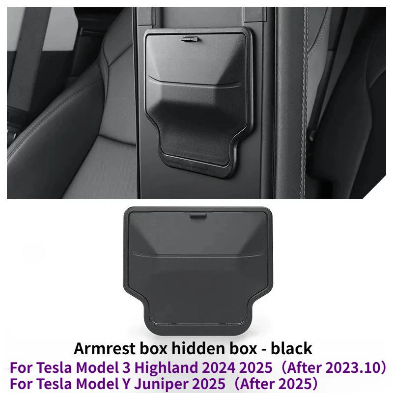 For Tesla Model Y Juniper 2025 Center Console Storage Organizer Box Tray Armrest Hidden Box Cup Holder New Model 3 Highland 2024