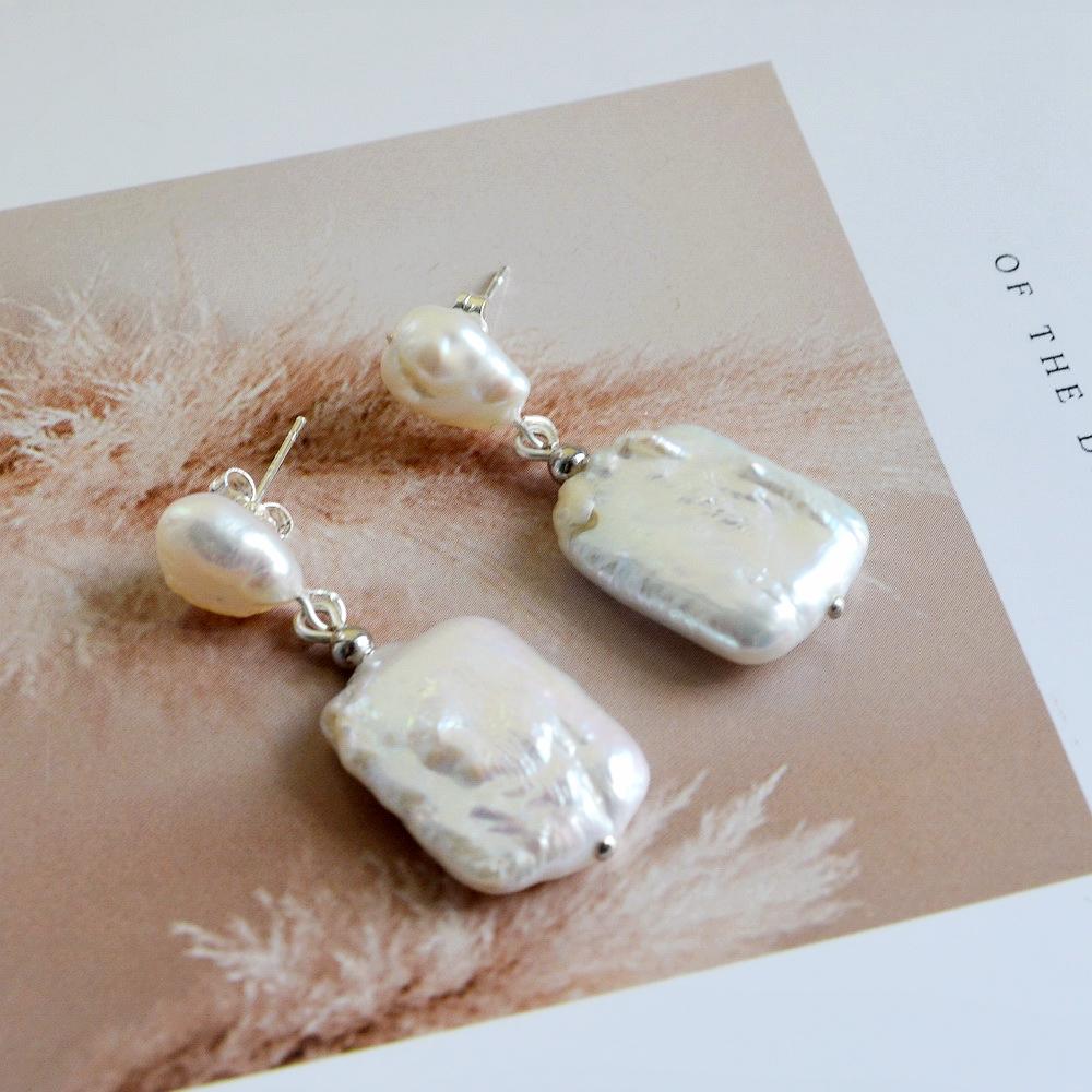 Pearl Earrings White Natural Freshwater Pearl Gold Silver Earrings Baroque Square Drop Earrings Bohemian Ladies Earrings