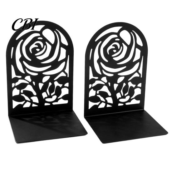 Cave Design Bookend 2PCS Metal Bookends, L-Shaped Reinforced Support Book Holder, with Non-Slip Non-slip Pads, Hollow Floral for Bookshelves