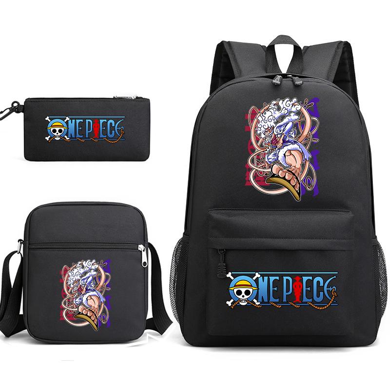 One Piece Luffy Anime Print Student Backpack Set 3 In 1 School Bag for Boys Girls with Pencil Case Tote Shoulder Bag