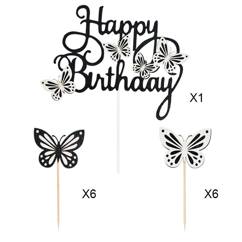 13Pcs Pink Butterfly Happy Birthday Cake Topper Kids Girl 1st Birthday Party Cake Decoration Dessert Cupcake Topper Supplies