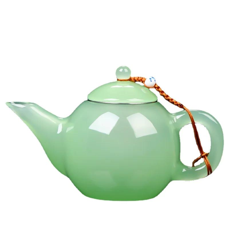 

Ru Qing Jade Porcelain Teapot Glass Single Brewing Teapot with Stainless Steel Tea Filter Household Green High-end Tea Set