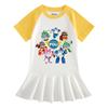 Summer Cartoon Raglan Color Block Pleated Dress for Girls - Stylish Short Sleeve Ruffle Skirt