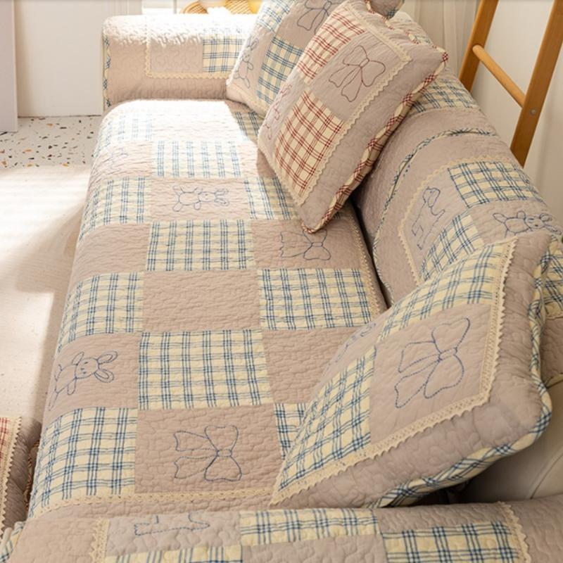 Korean Style Spliced Fabric Bow Sofa Cover Slip Resistant Slipcover Seat Sofa Towel Dust Cover Towel Couches For Living Room