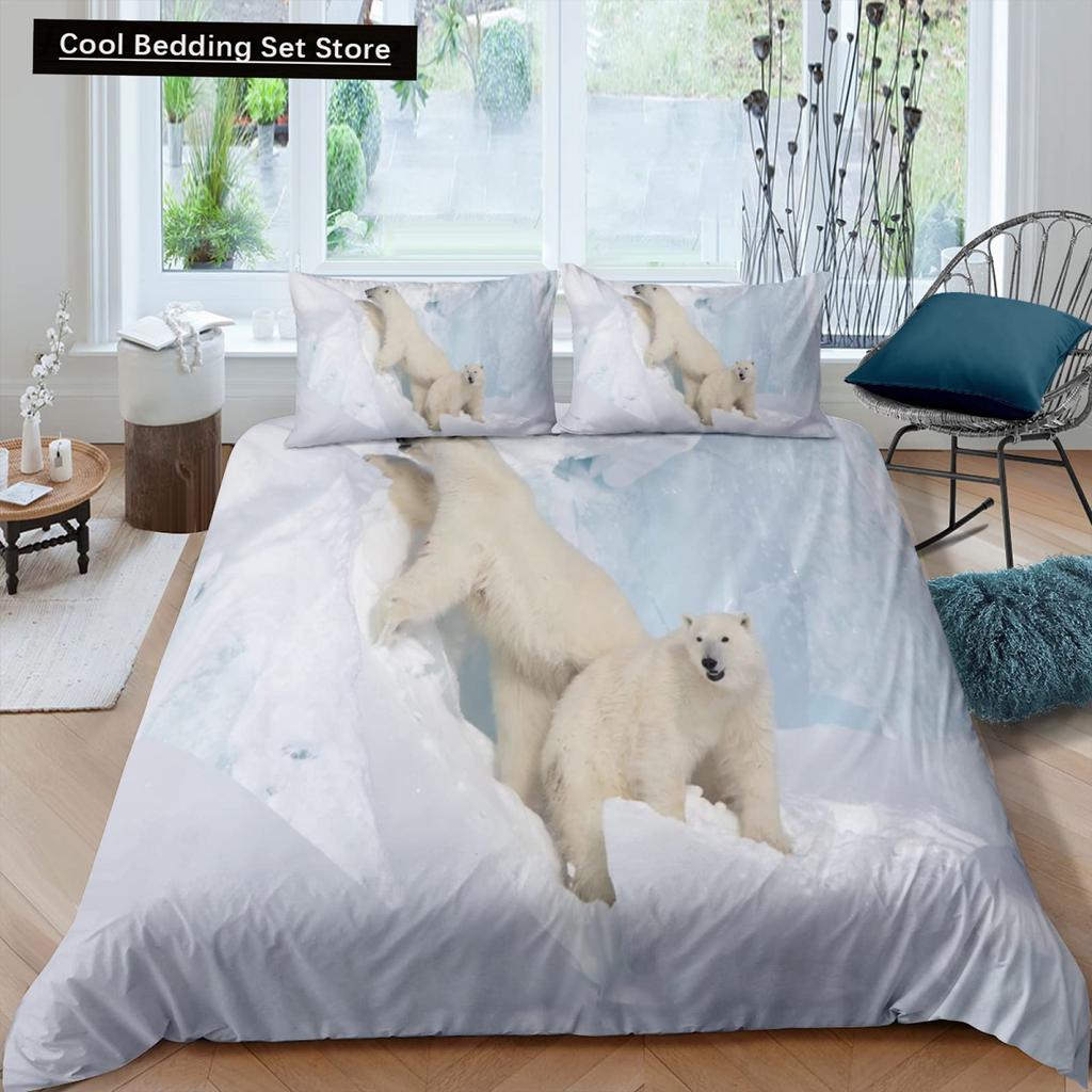 Poszewka na kołdrę z niedźwiedziem polarnym King Queen 3D Lovely White Arctic Animal Pościel dla dzieci nastolatków dorosłych Wildlife Poszewka na kołdrę Poszewka na poduszkę