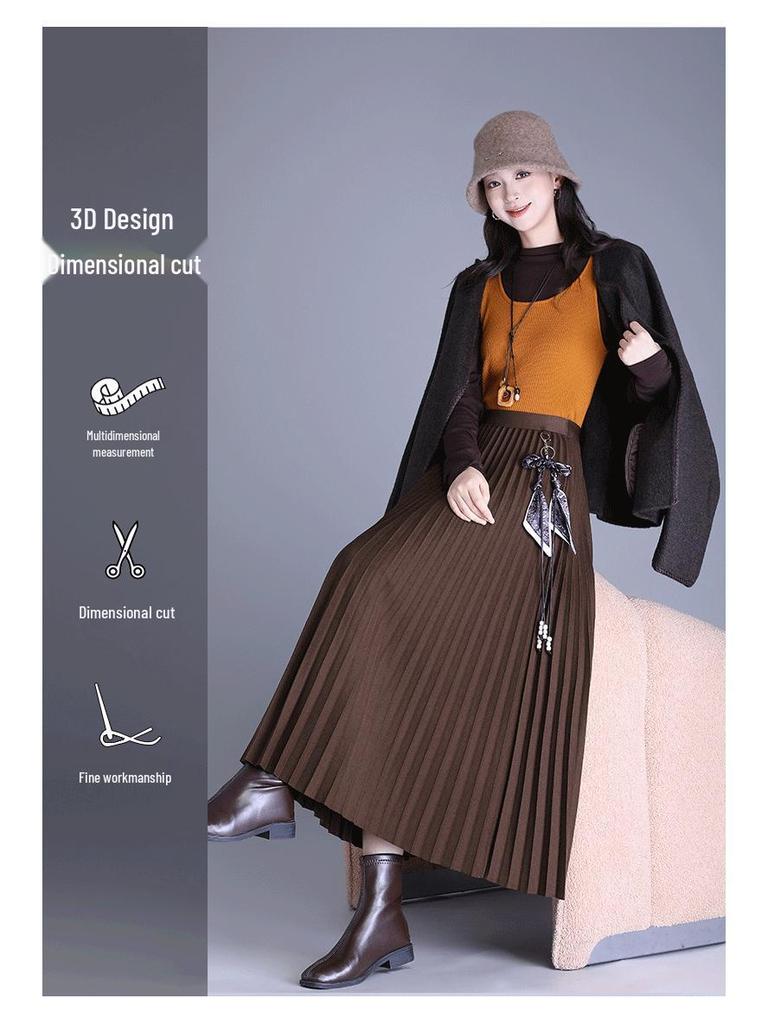 Elegant Mid-Length Wool Pleated Skirt - 2025 Autumn/Winter High-Waisted Slimming Style