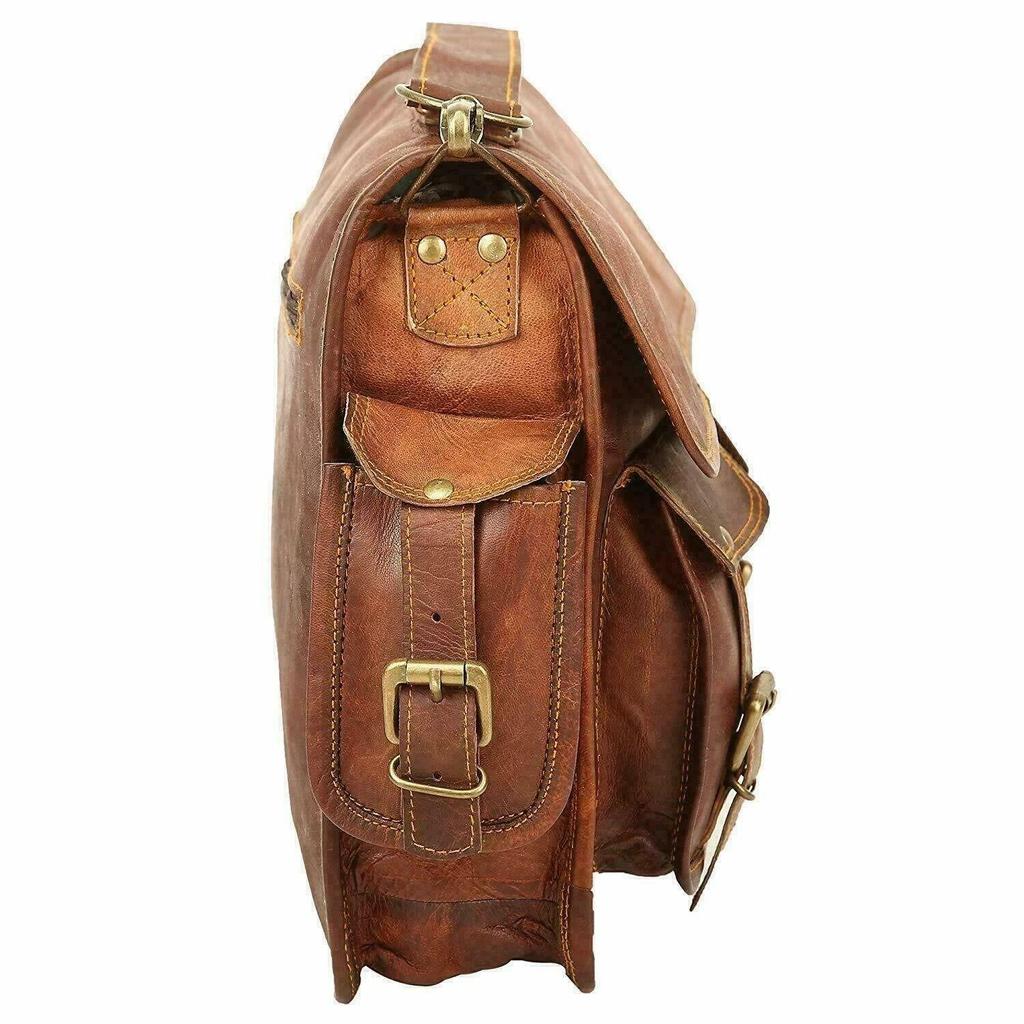 Bag Goat Messenger Leather Vintage Laptop Shoulder Briefcase Brown Men's