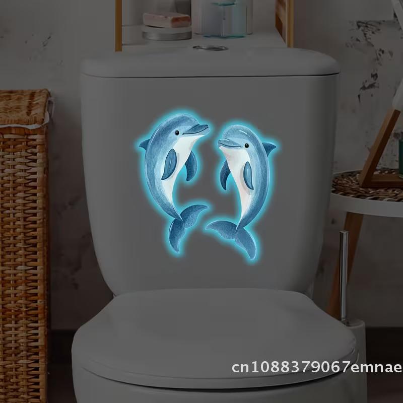 Glow-in-the-Dark Dolphin Toilet Sticker for Girls Luminous Self-Adhesive Vinyl Wall Art Bathroom Window Decoration