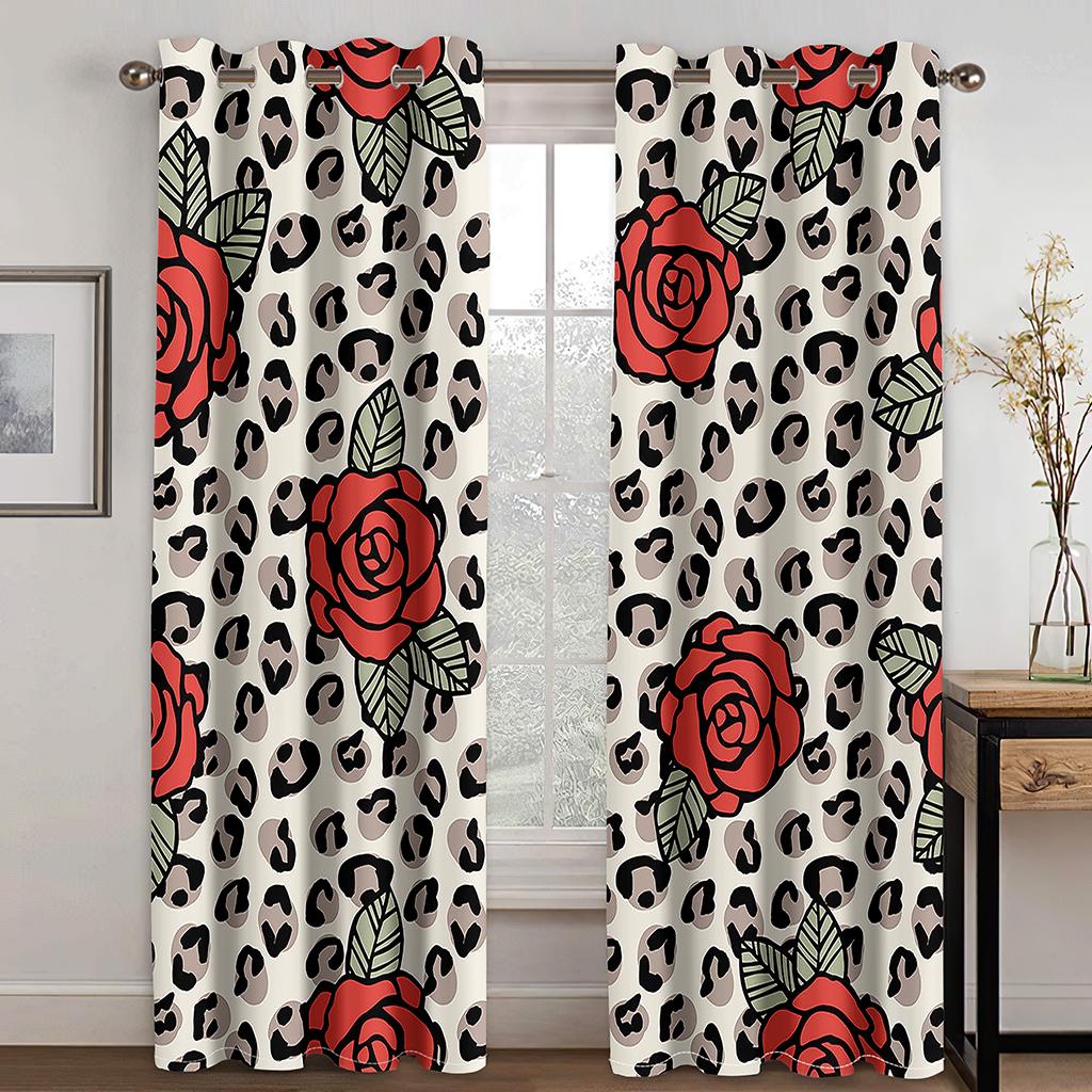 Romantic Red Rose Flowers Love Girl On Sale Window Curtains Drapes for Kids Bedroom Living Room Kitchen Door Home Decor 2Pieces