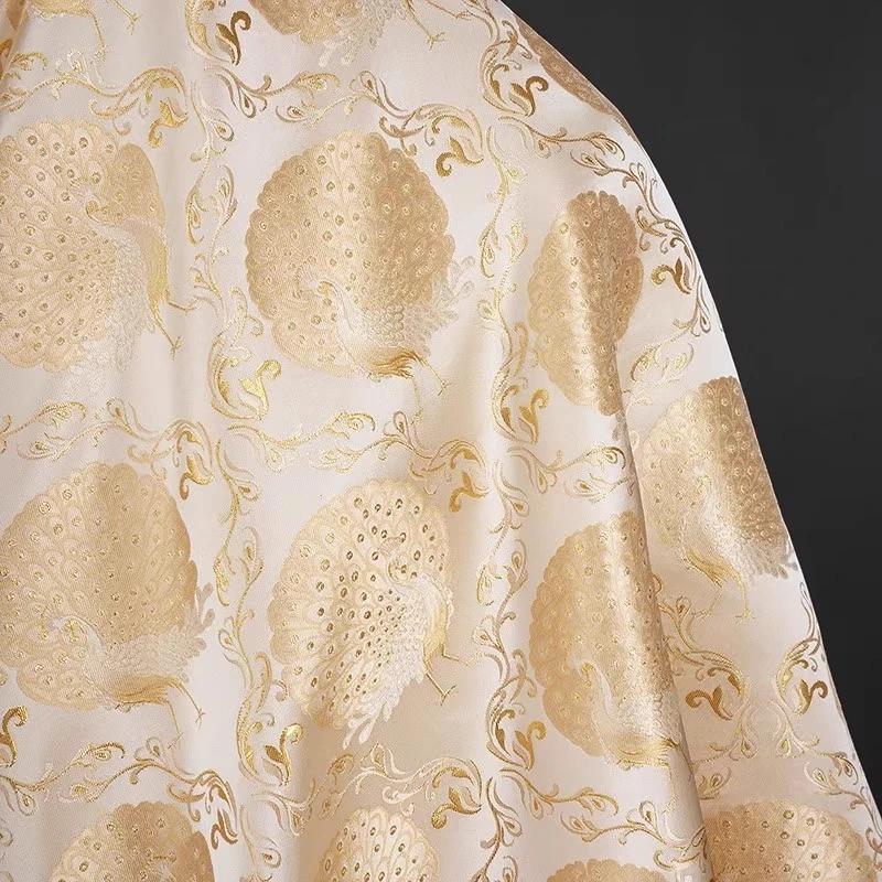 100x150cm Brocade Jacquard Fabric Peacock Print Weaving Fabric Gold Gilded Sparkling for DIY Dress Skirt Jacket Pant Design