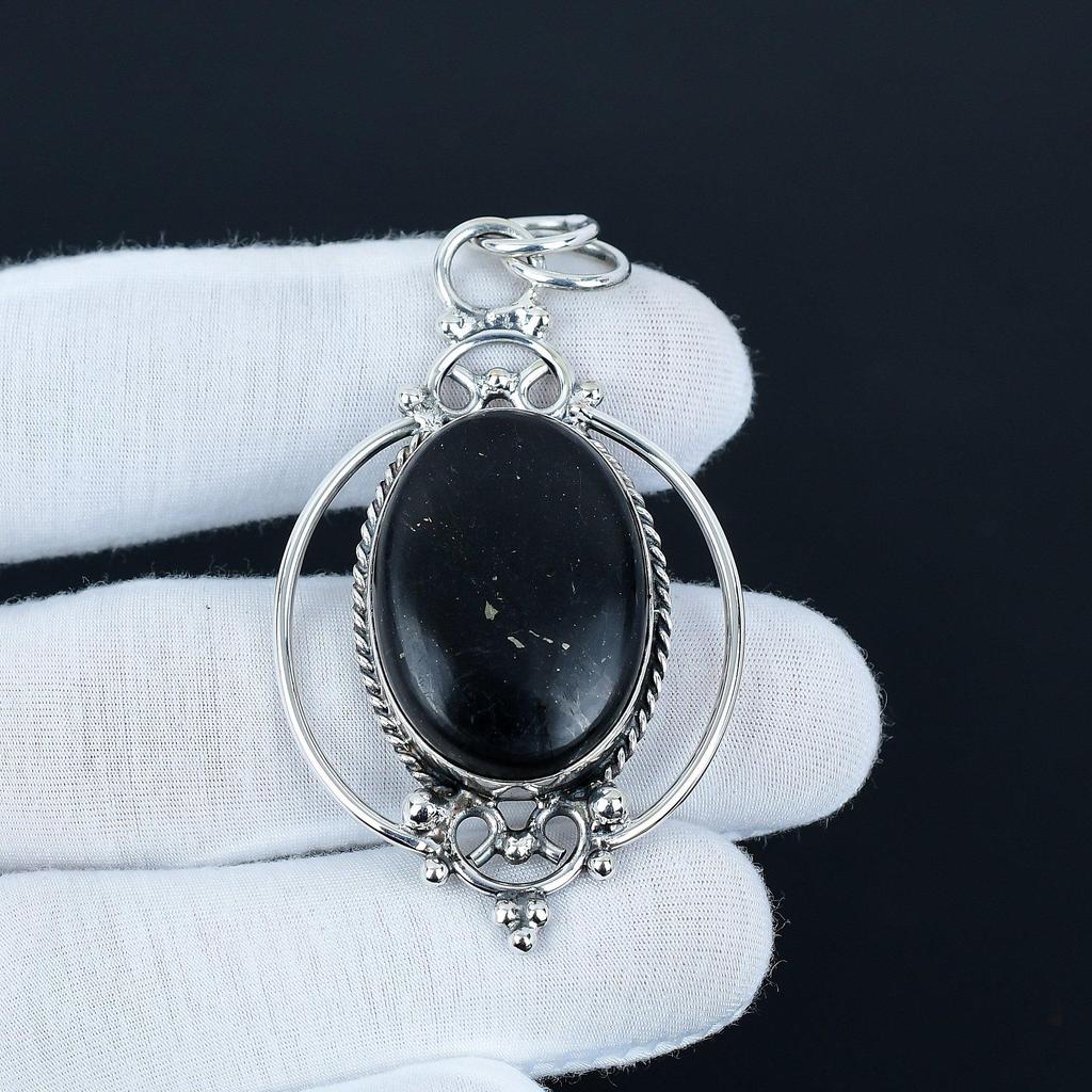 Natural Black Obsidian Gemstone Pendant 925 Sterling Silver Jewelry, Antique Pendant, Boho Jewelry, Daily Wear Jewelry, Mother's Day Gifts