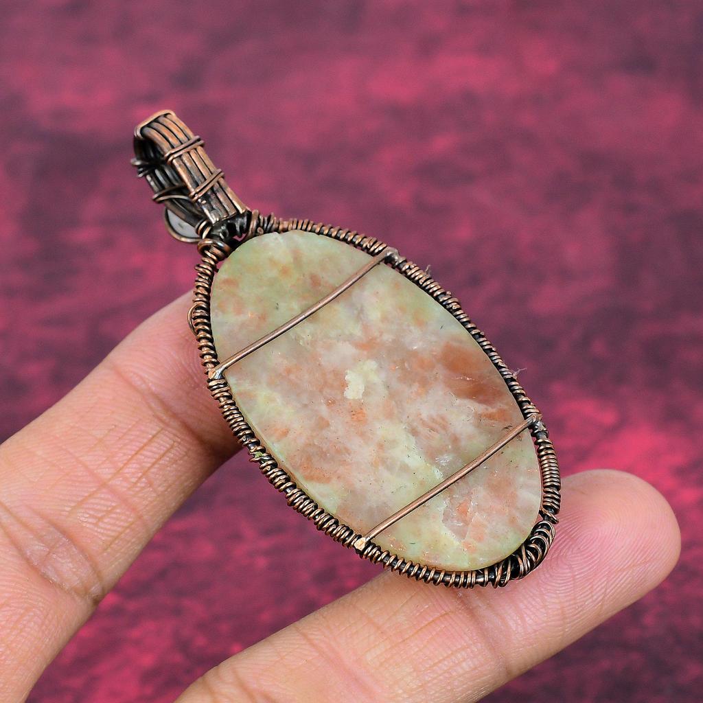 Tree Of Life Sunstone Gemstone Pendant Copper Wire Wrapped Moonstone Jewelry