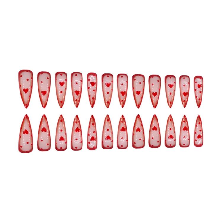 Press on Nail Stilettos Almond Fake Nail French Full Cover Acrylic False Nail Valentine Design Fake Nail for Women Girls