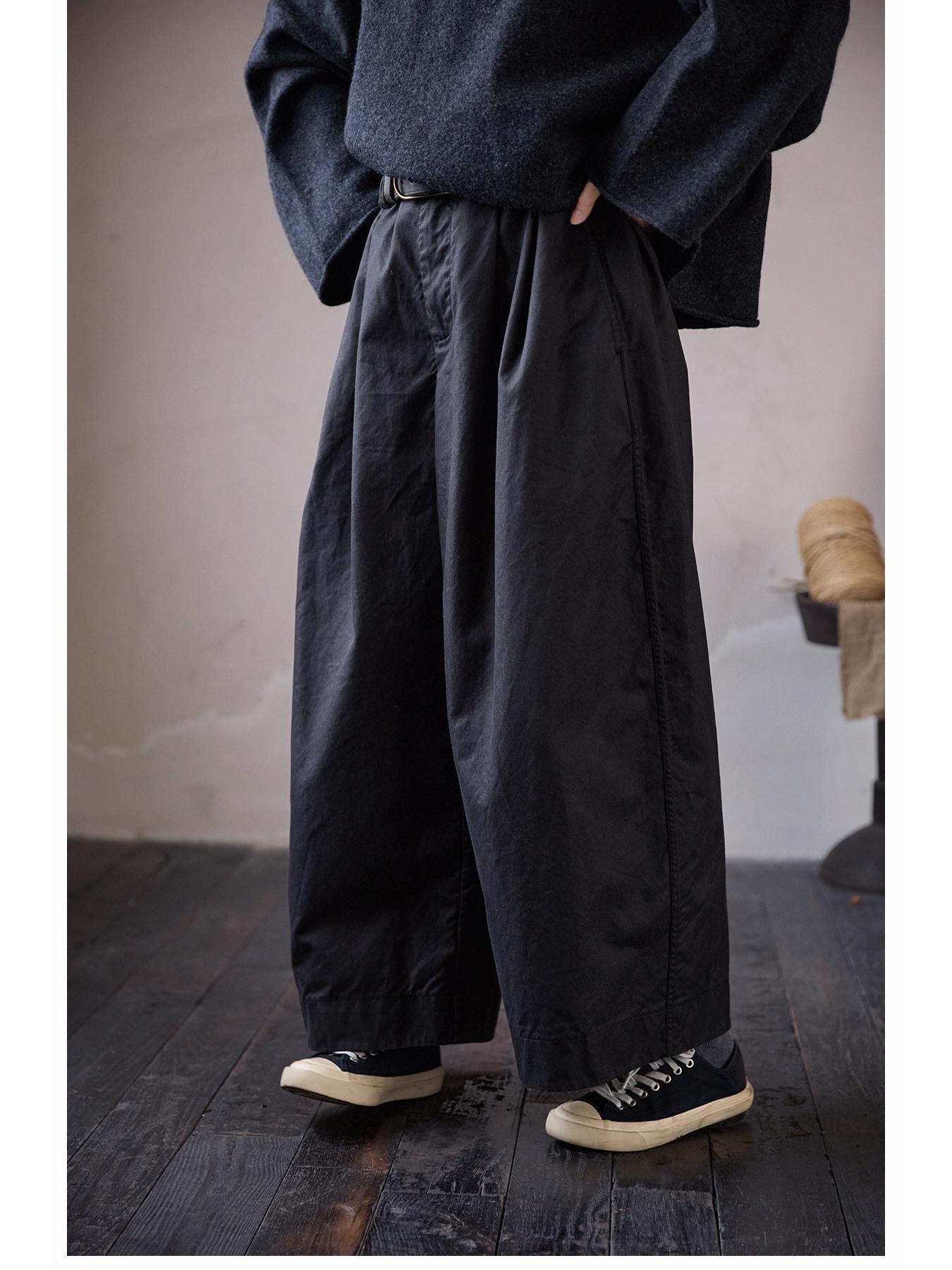 

Winter Retro Black Literary Wide-Leg Cotton Trousers for Women Large
