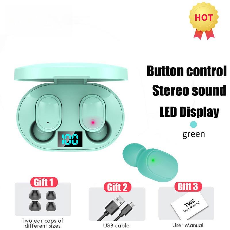 

Macaron Digital Display With LED Wireless Bluetooth Earphone Control Sport Headset Waterproof Microphone Music Work Smartphone зелёный