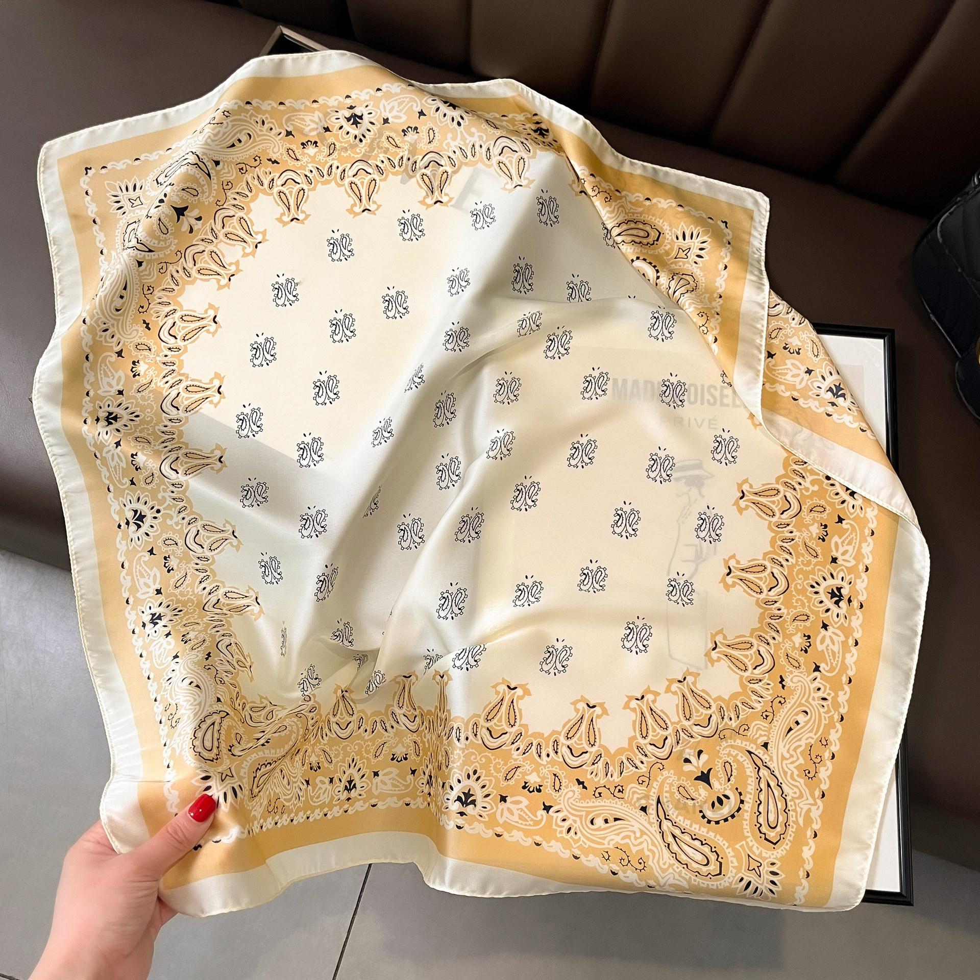 

Высококачественные роскошные шелковые шарфы, повязка на голову, шарфы, шейный шарф для женщин, шелковый шарф с цепочкой, женская декоративная шаль 70*70cm жёлтый