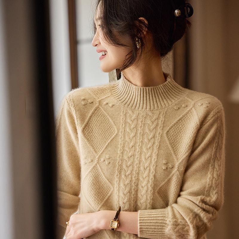 Women's Cashmere Sweater Qinghe Cashmere 30% Cashmere 70% Wool Autumn and Winter Pullover Warm and Fashionable