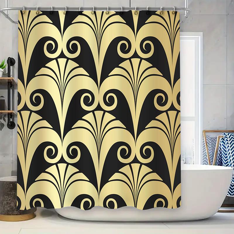 Art Deco Black and Gold Shower Curtain Modern Luxury Bathroom Decor Waterproof Fabric Perfect Gift for Her 90x180cm