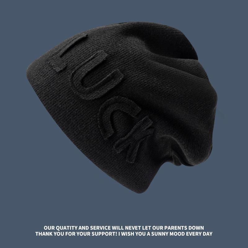 

Autumn and winter show face small luck letter pile cold hat children ear protection headgear big head circumference retro knitted hat average size